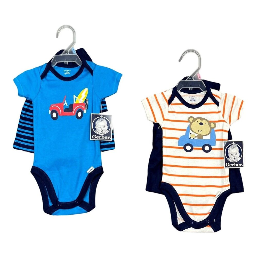 2 Gerber Baby Boys Shorts Bodysuit-Shorts & Hat‎ Outfit Set Size 0-6M Blue Multi